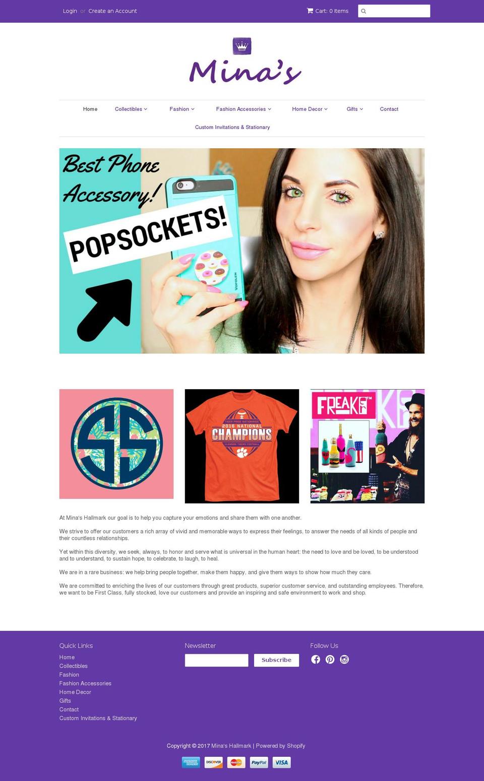 minashallmark.com shopify website screenshot