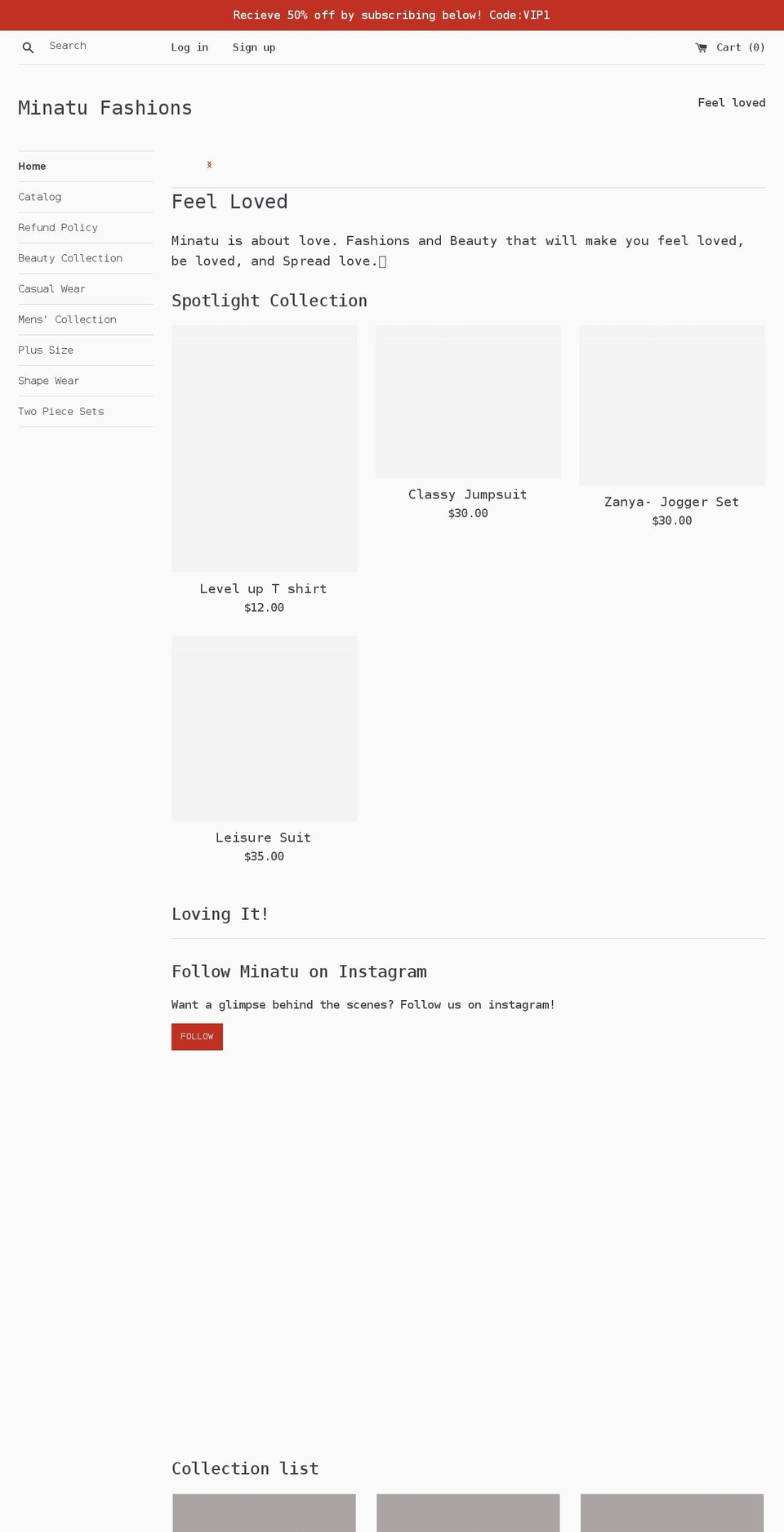 minatufashions.com shopify website screenshot