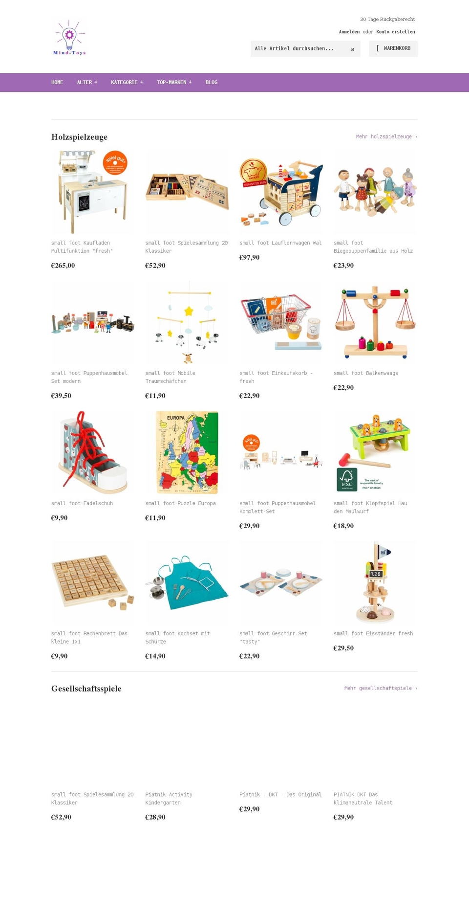 mind-toys.de shopify website screenshot