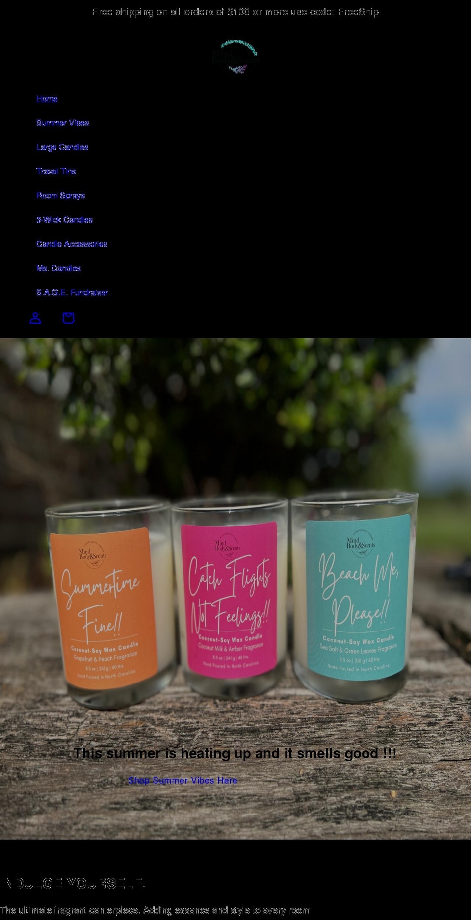 mindbodyandscents.com shopify website screenshot
