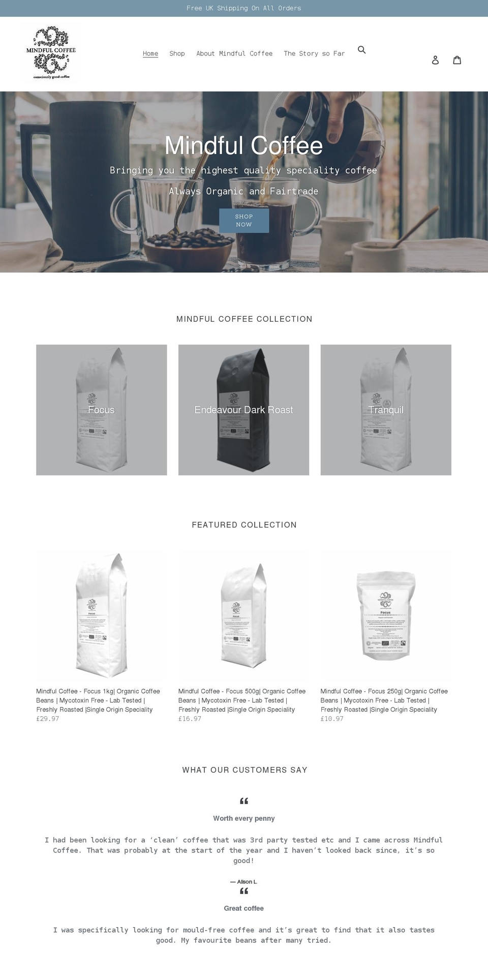 mindfulcoffee.co.uk shopify website screenshot
