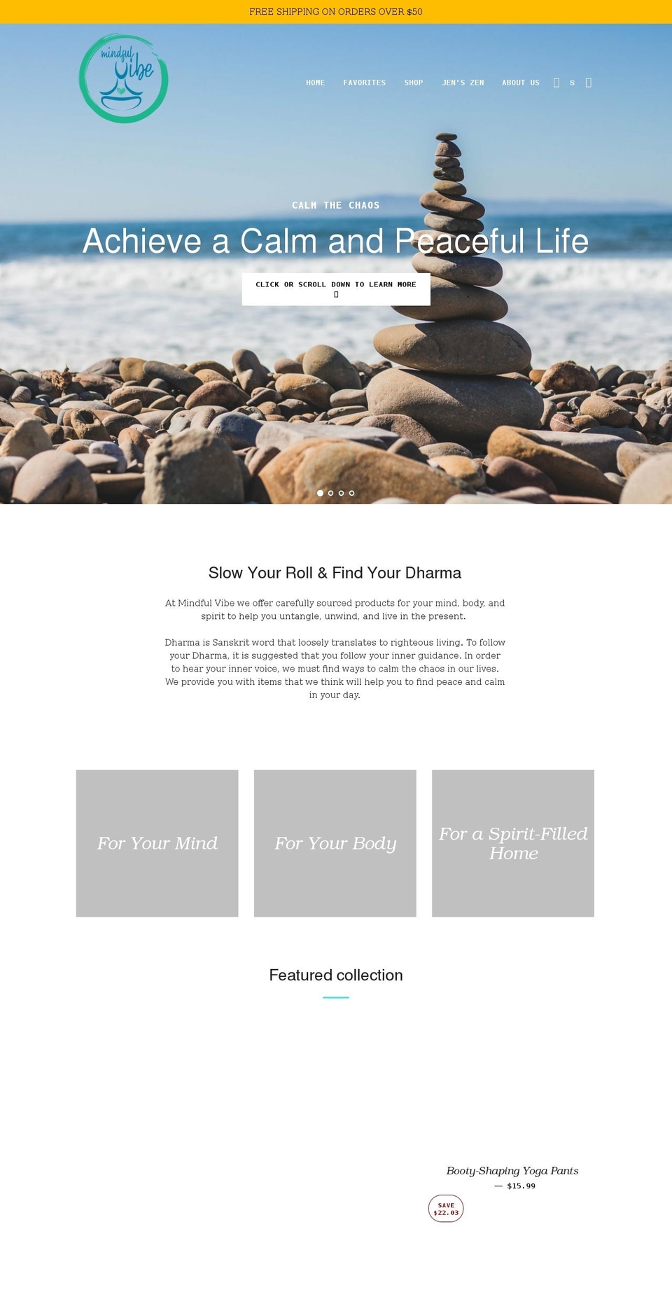 mindfulvibelife.com — Shopify storefront screenshot
