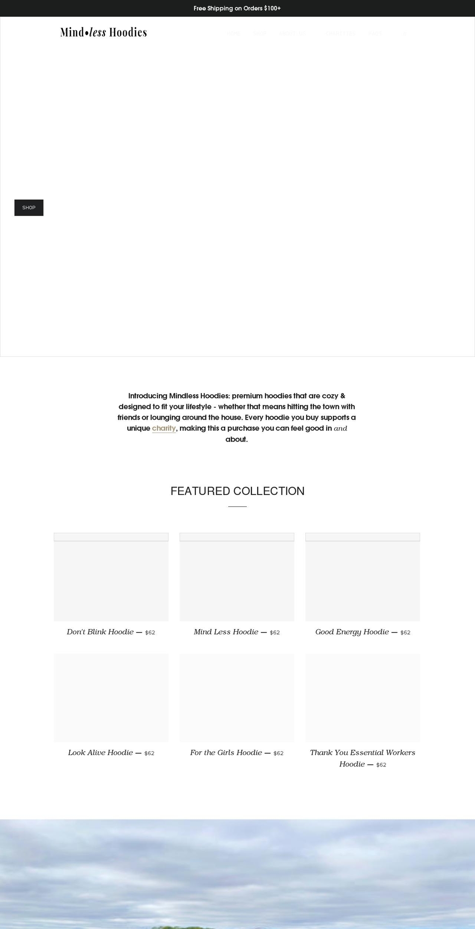 mindlesshoodies.com shopify website screenshot