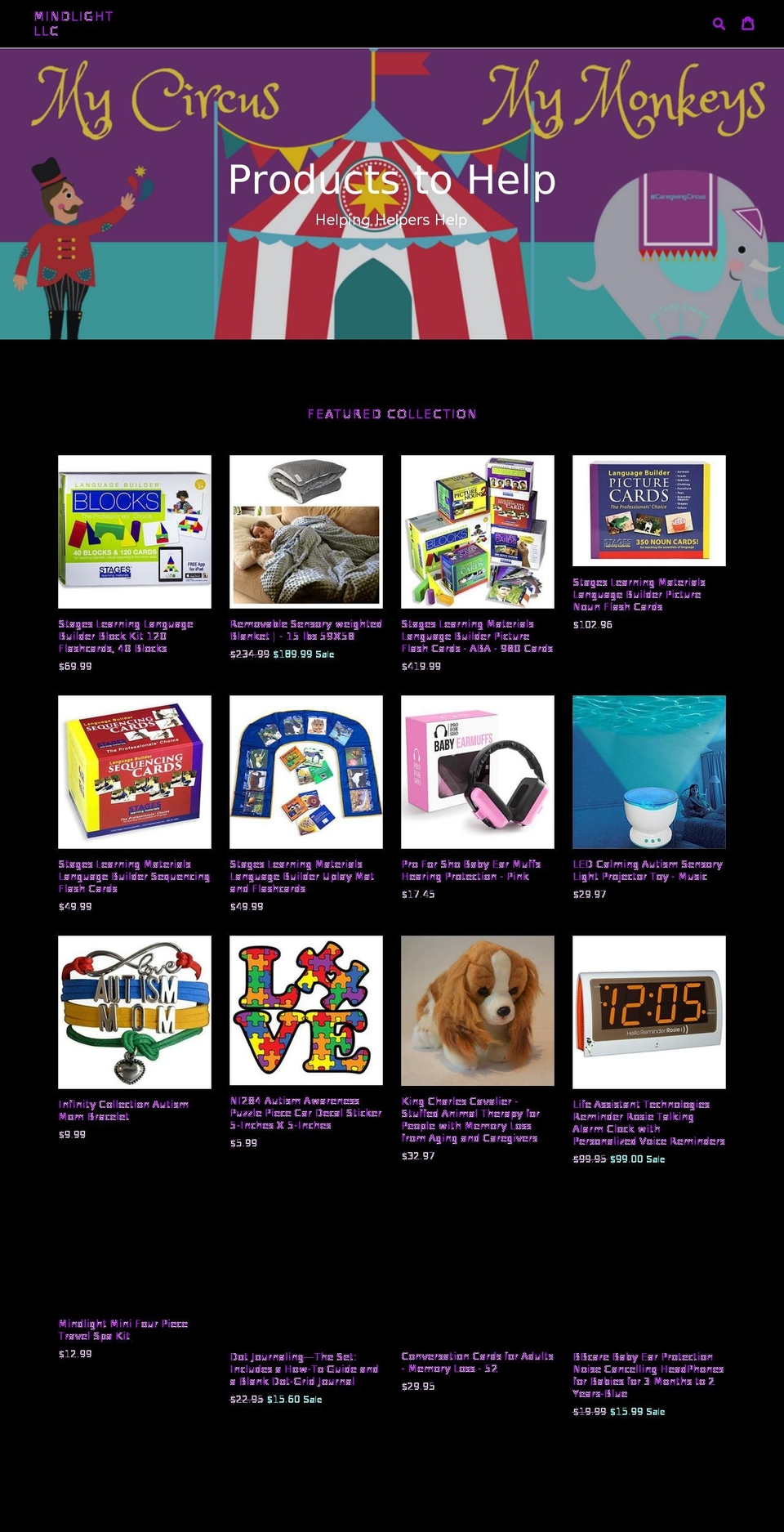mindlightllc.org shopify website screenshot
