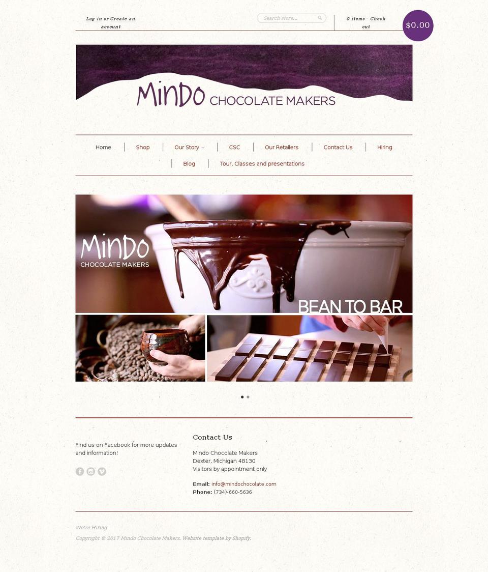 mindochocolate.com shopify website screenshot