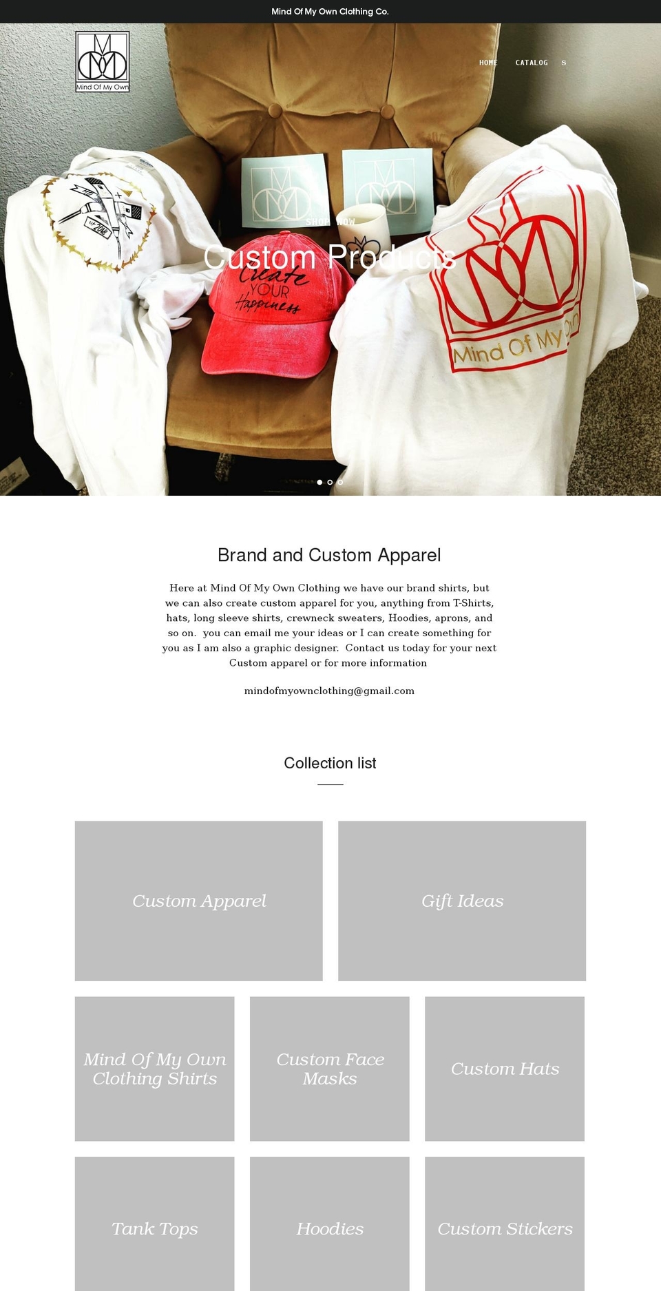 mindofmyownclothing.com shopify website screenshot