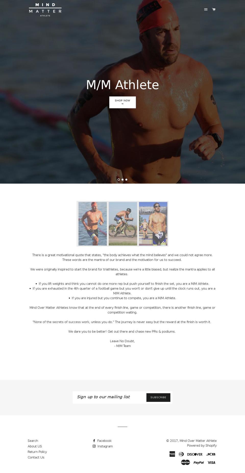 mindovermatterathlete.com shopify website screenshot