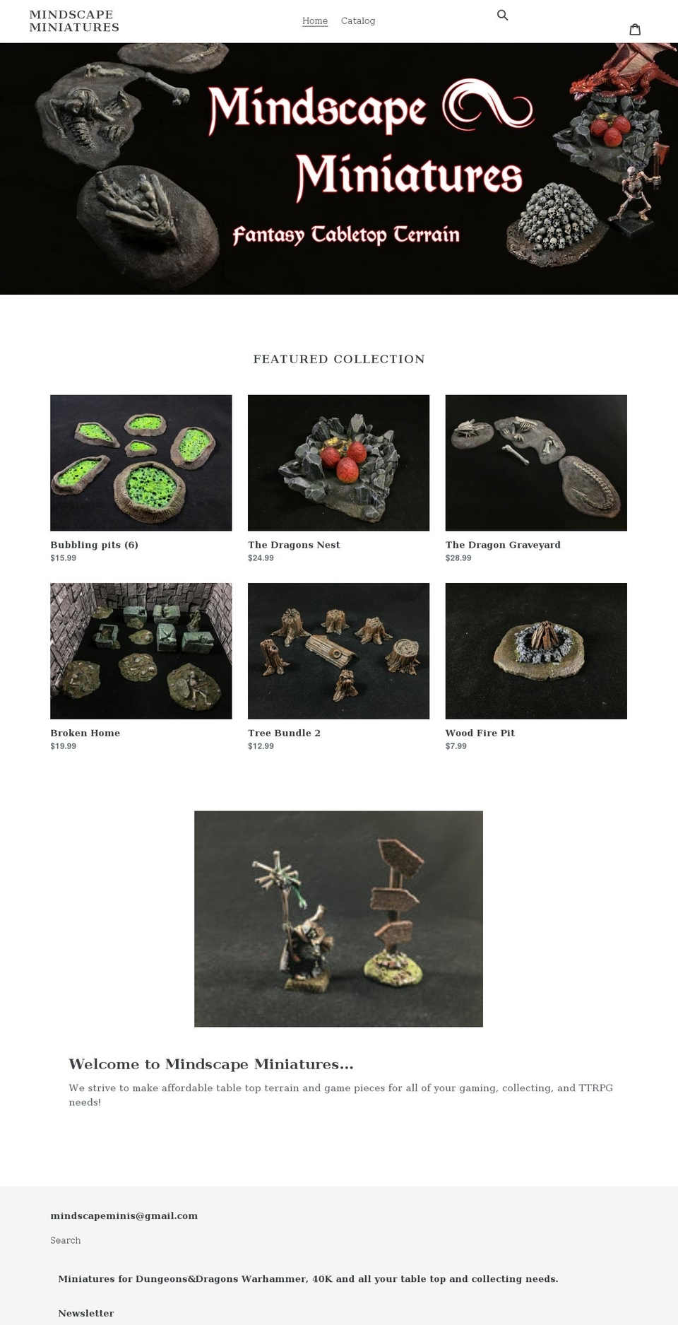 mindscapeminiatures.com shopify website screenshot