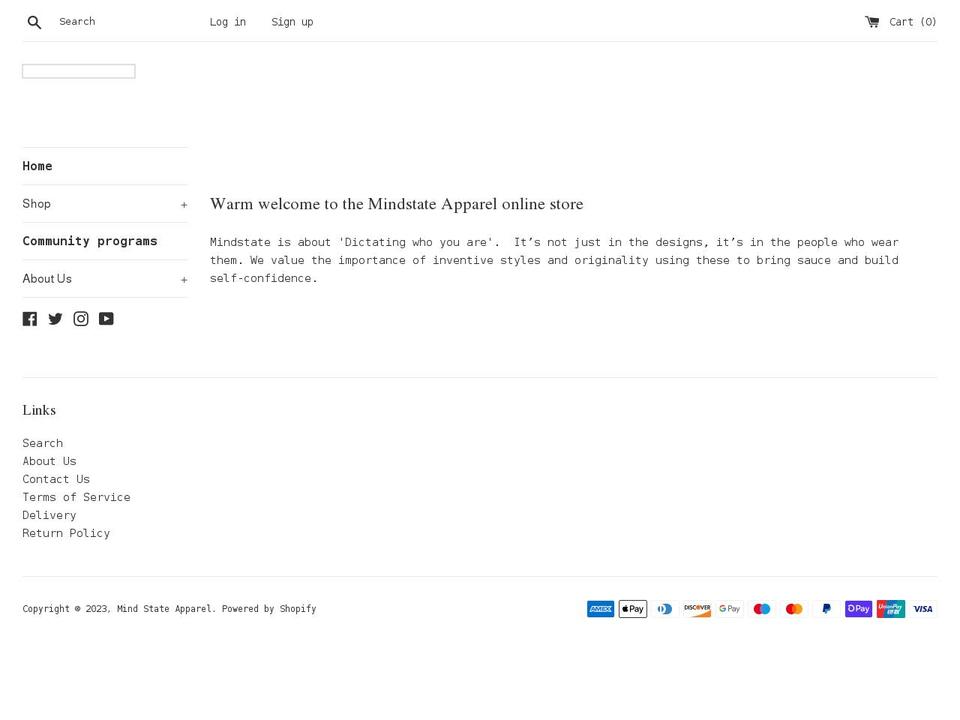 mindstateapparel.co.uk shopify website screenshot