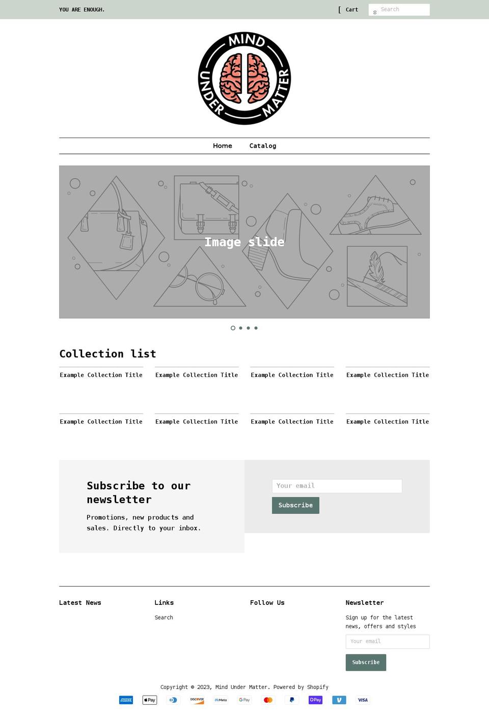 mindundermatter.com shopify website screenshot