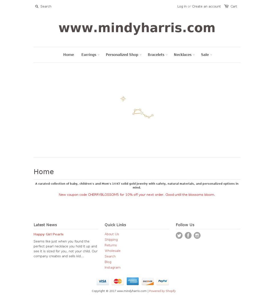 mindyharris.com shopify website screenshot