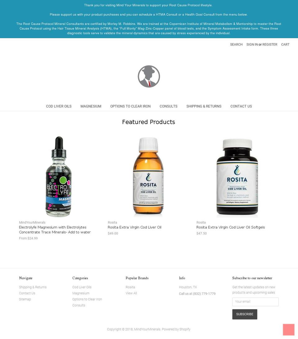 mindyourminerals.com — Shopify storefront screenshot