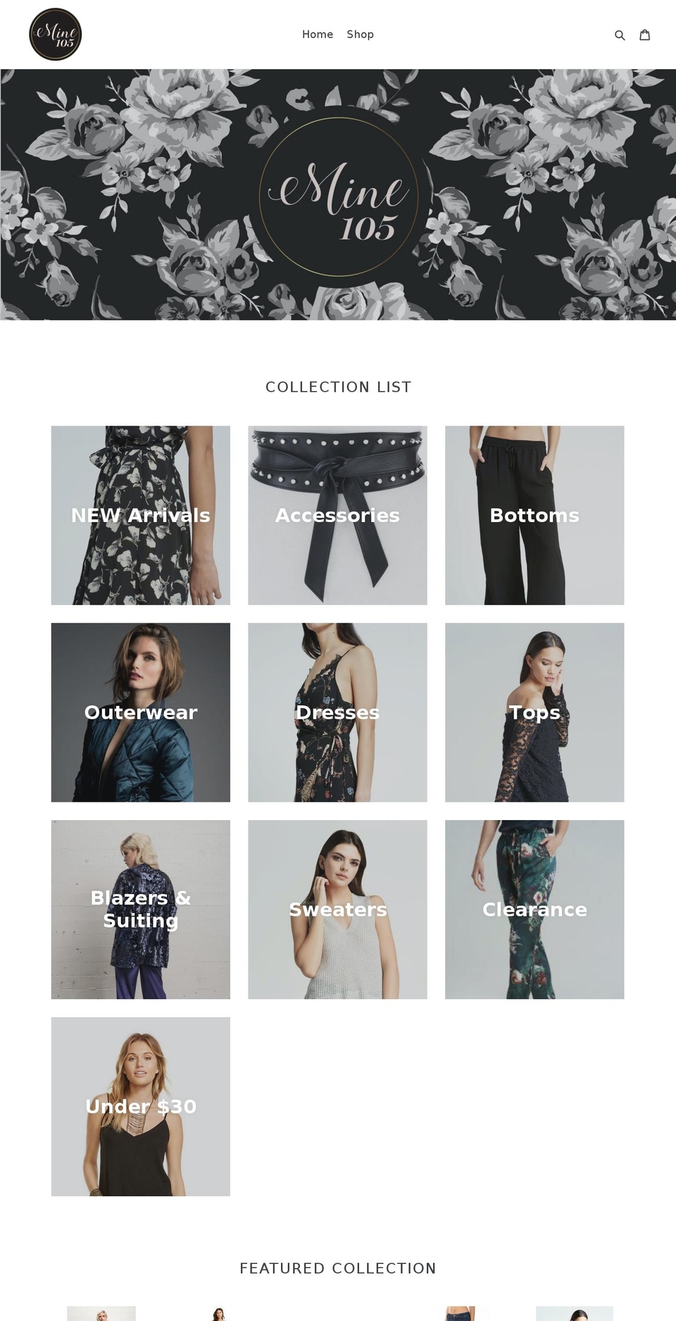 mine105.com — Shopify storefront screenshot