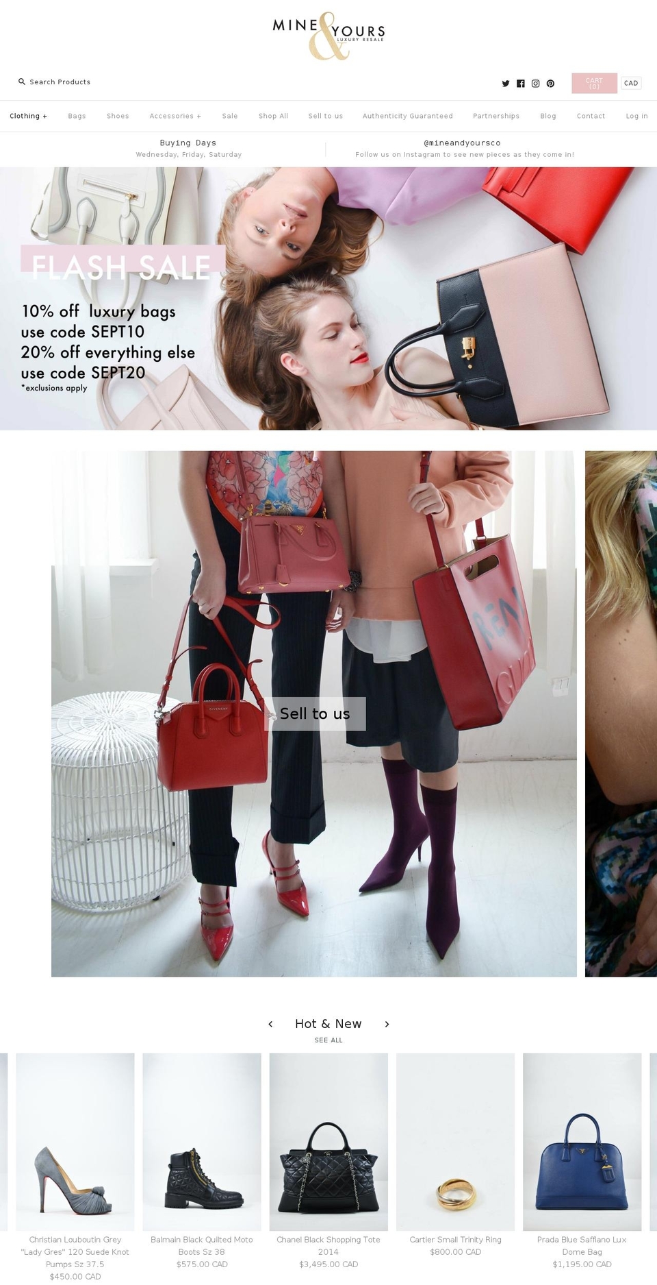 mineandyours.ca shopify website screenshot