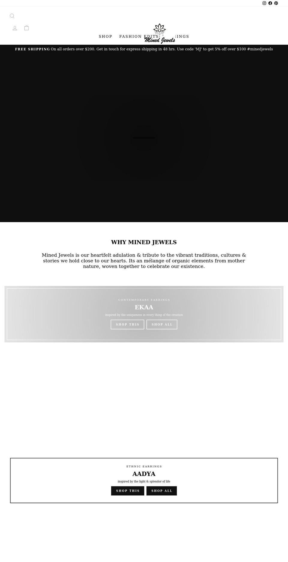 minedjewels.com shopify website screenshot