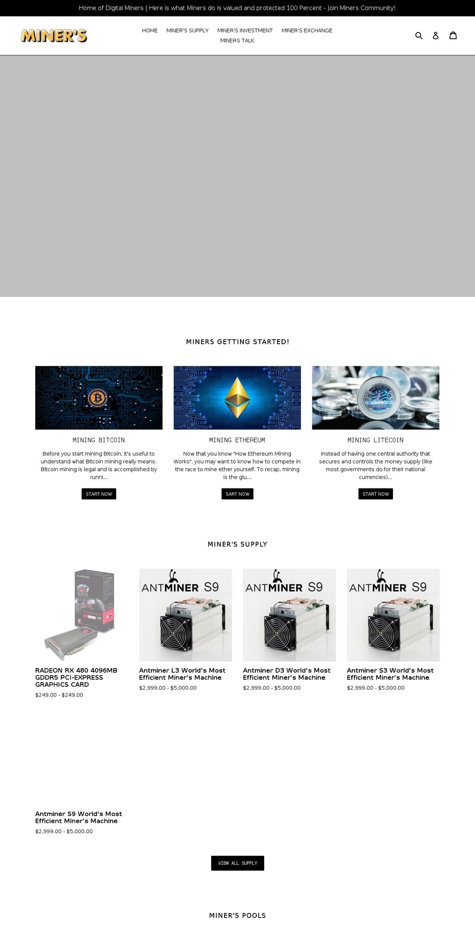 minerswallet.com — Shopify storefront screenshot