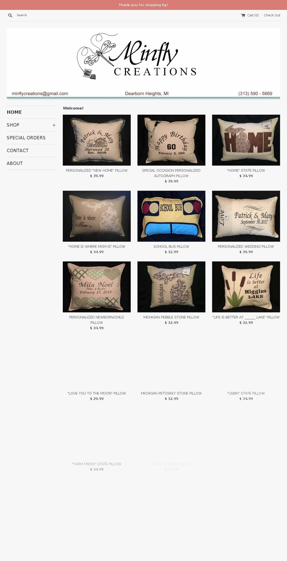 minflycreations.com shopify website screenshot