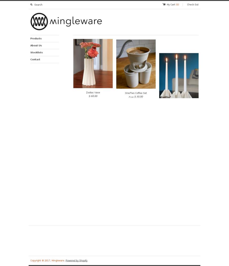 minglewareceramics.com shopify website screenshot