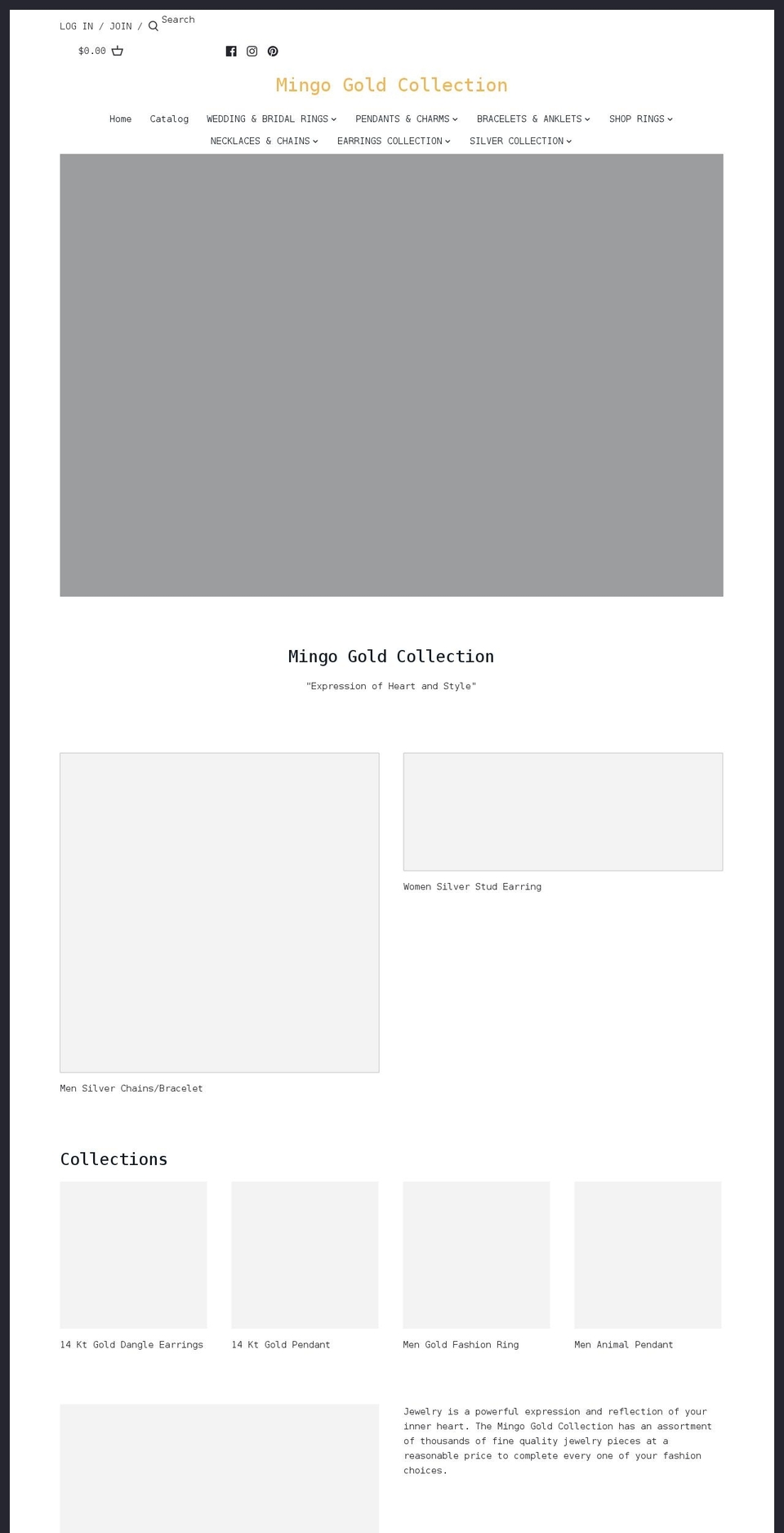 mingogoldcollection.com shopify website screenshot