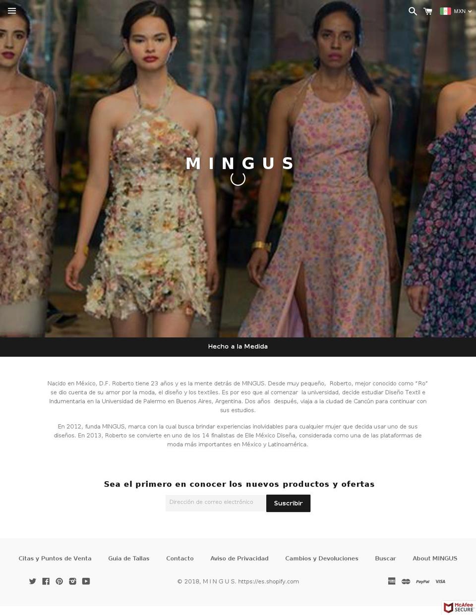 mingus.com.mx shopify website screenshot