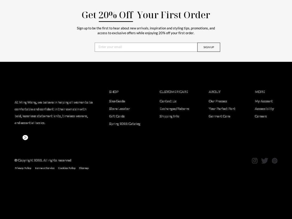 mingwangknits.com shopify website screenshot