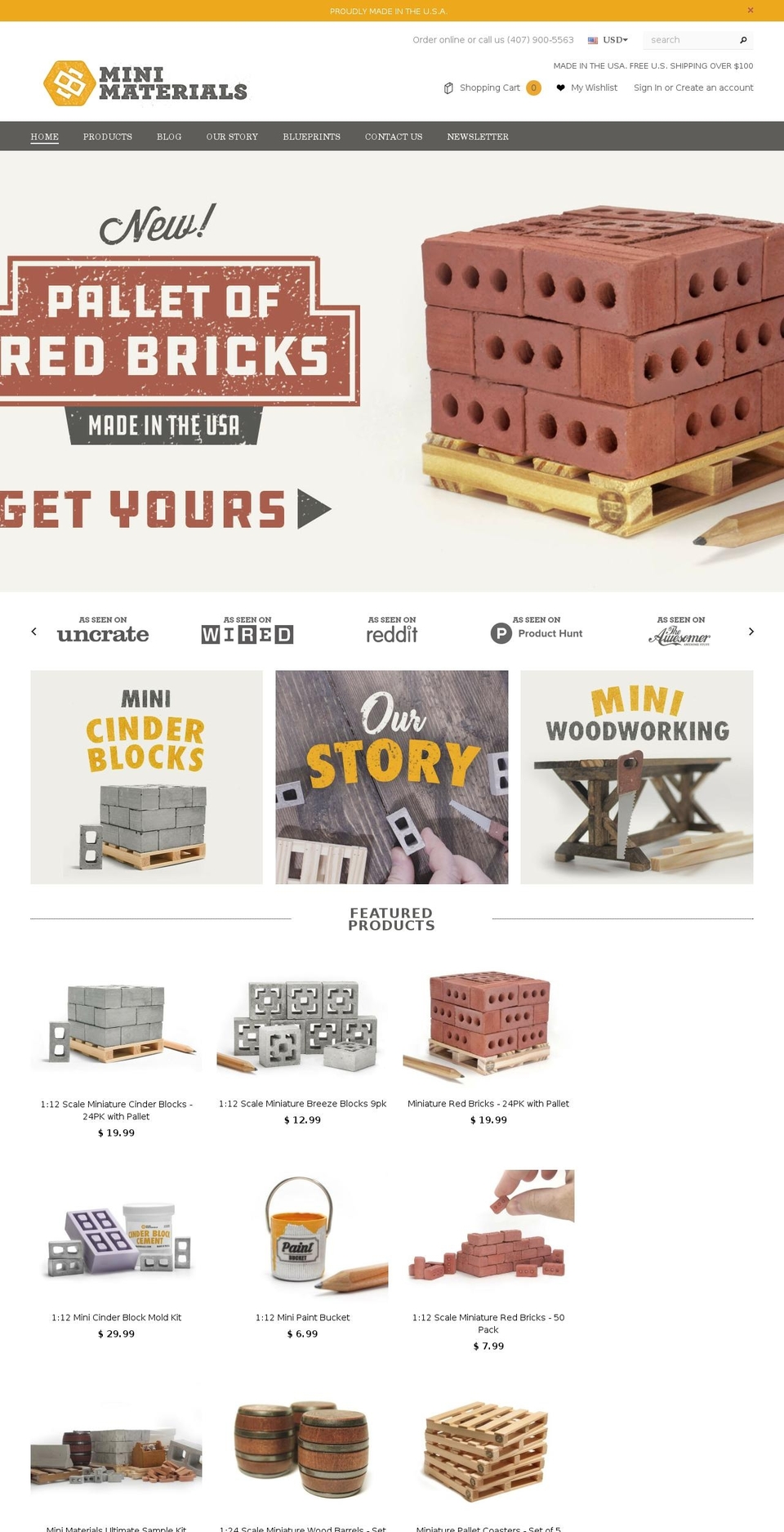 mini-materials.com shopify website screenshot