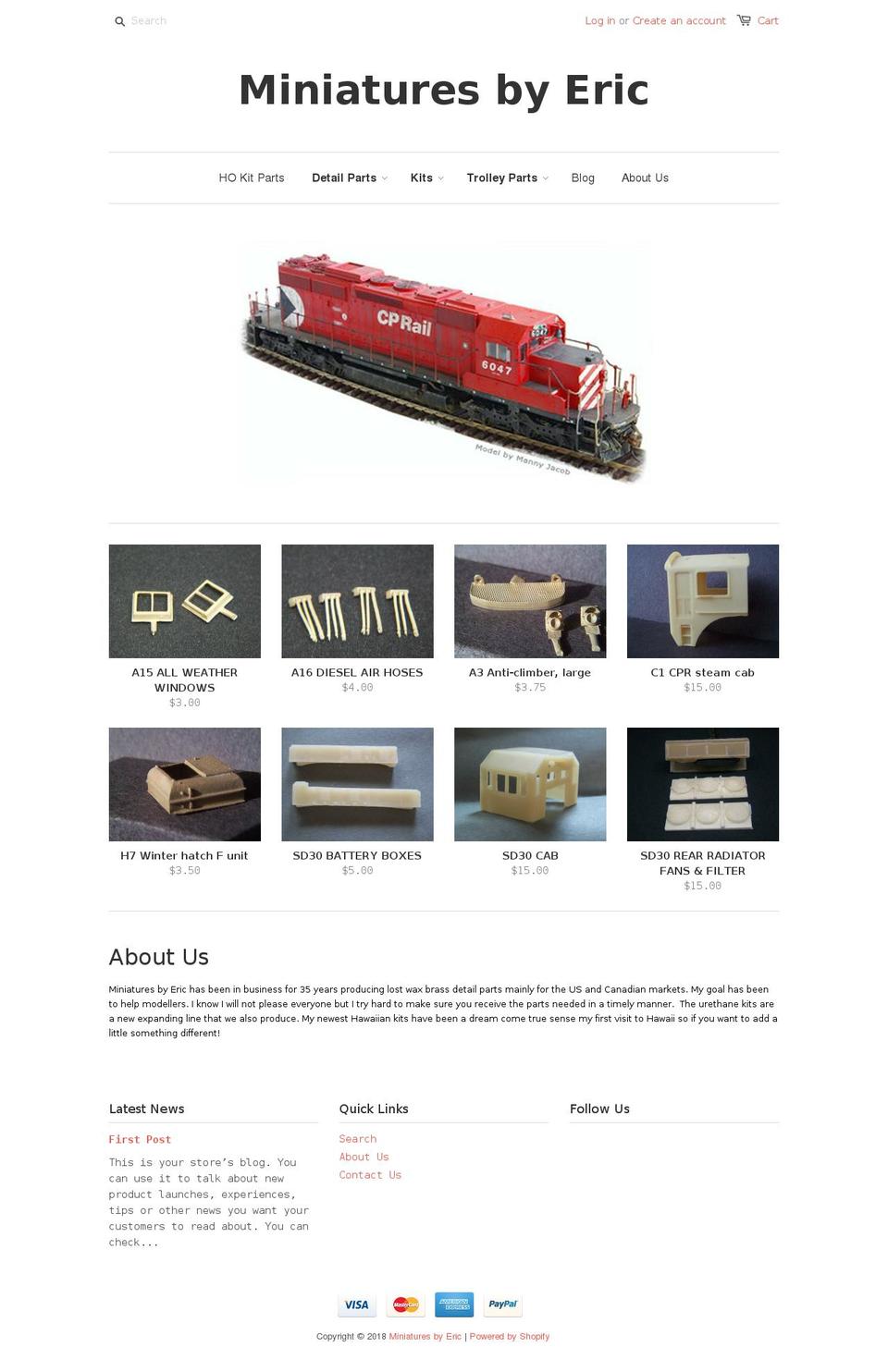 miniaturesbyeric.com shopify website screenshot