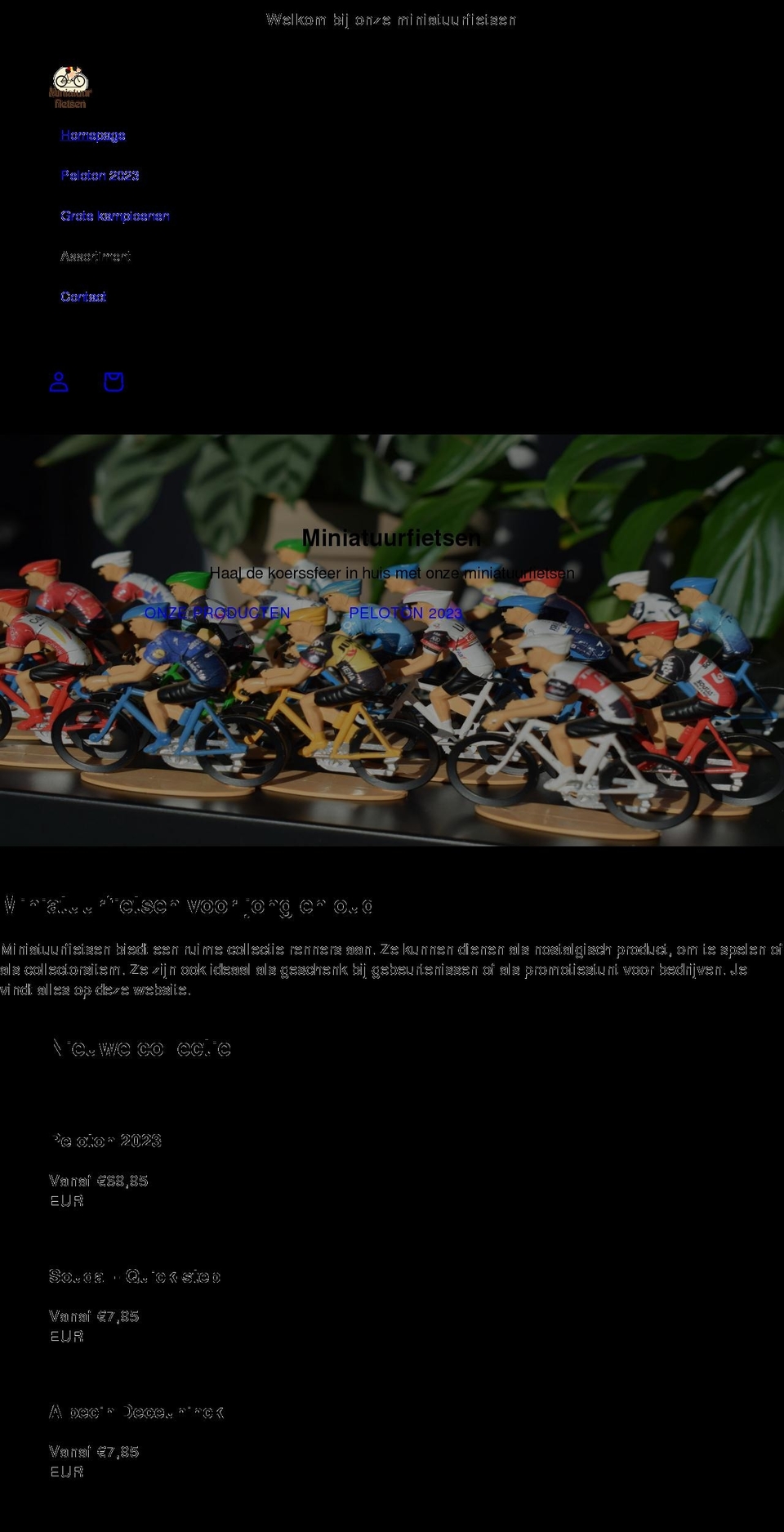 miniatuurfietsen.be shopify website screenshot