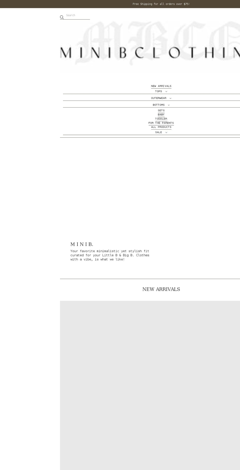 minibclothing.com shopify website screenshot