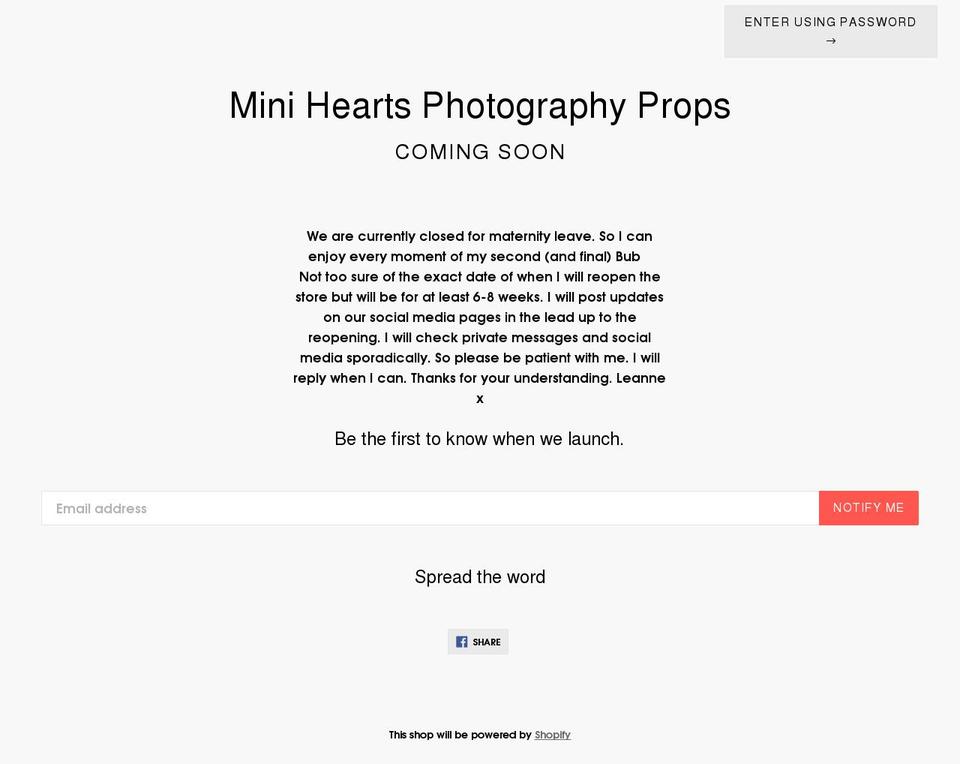 miniheartsprops.com — Shopify storefront screenshot