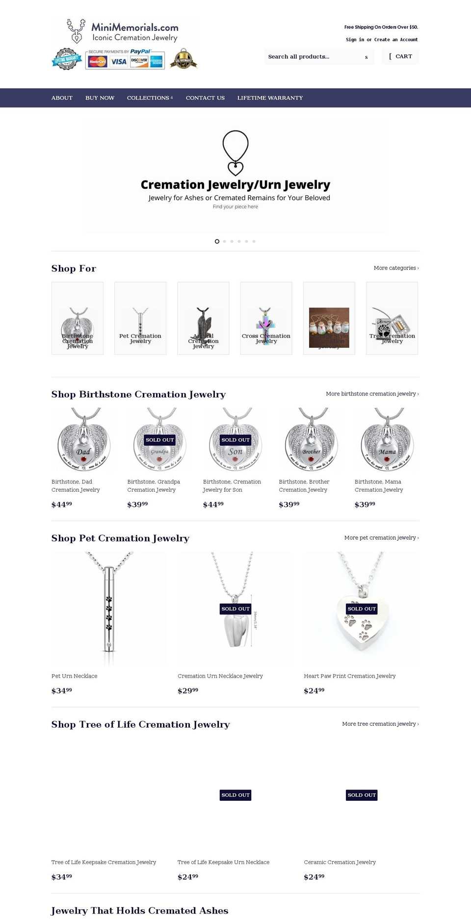 minimemorials.com shopify website screenshot