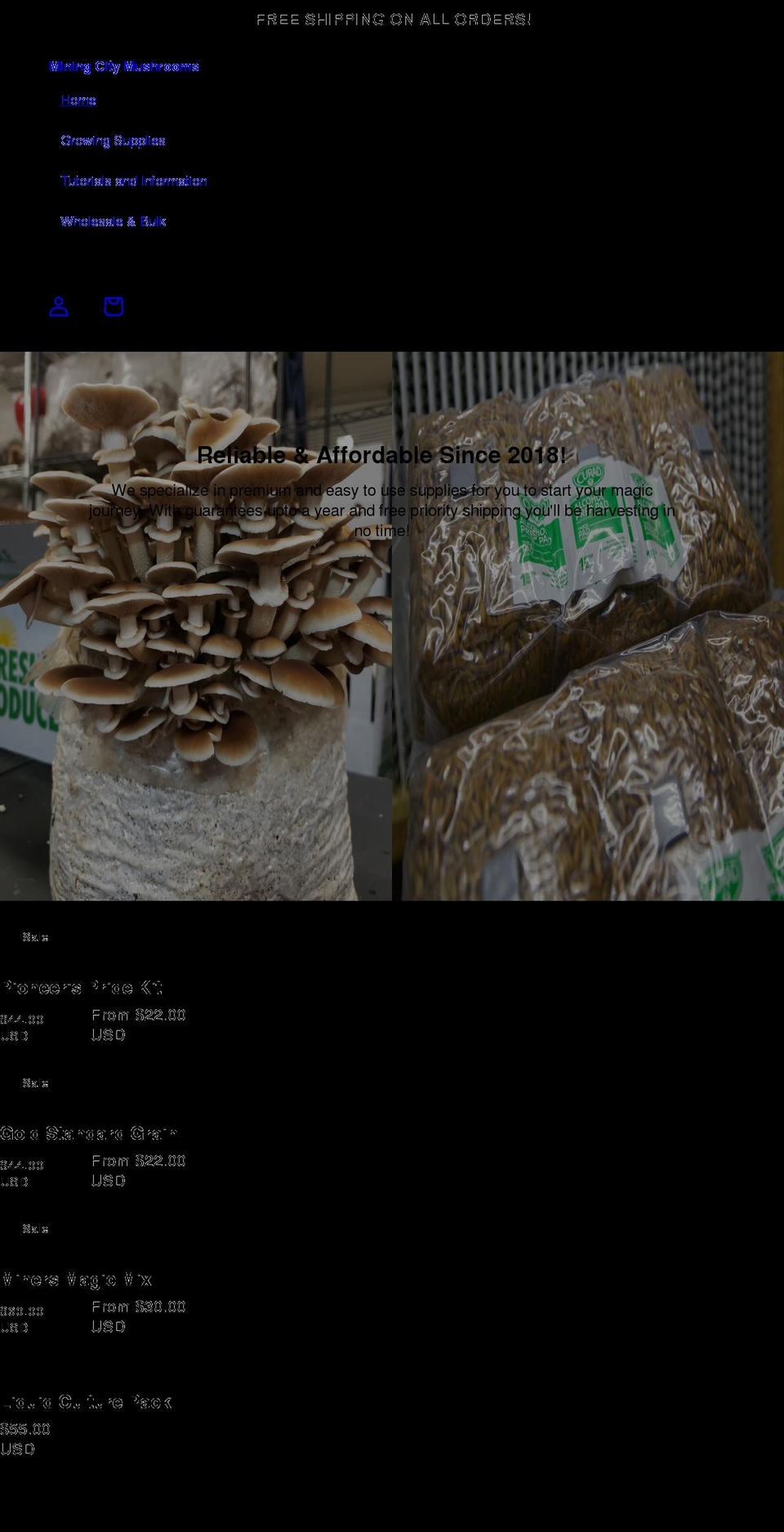 miningcitymushrooms.com shopify website screenshot