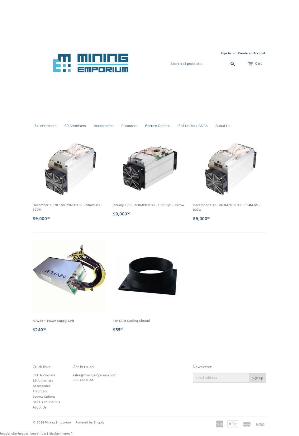 miningemporium.com — Shopify storefront screenshot