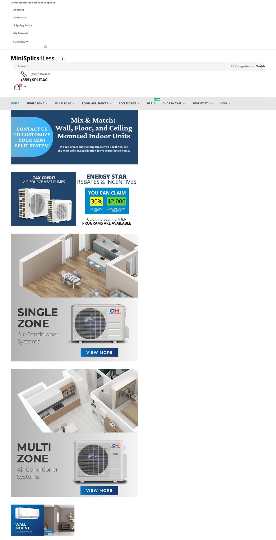 minisplitsforless.com shopify website screenshot
