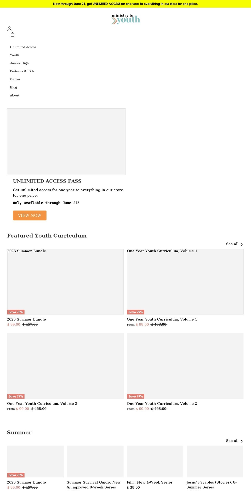 ministry-to-youth.com shopify website screenshot