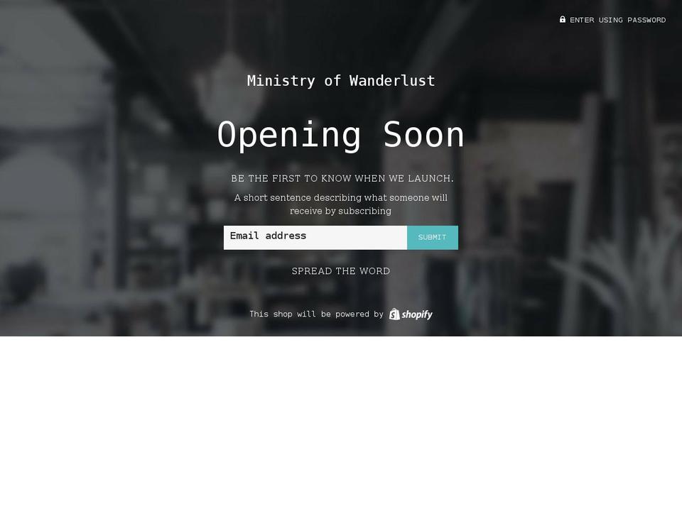 ministryofwanderlust.com shopify website screenshot