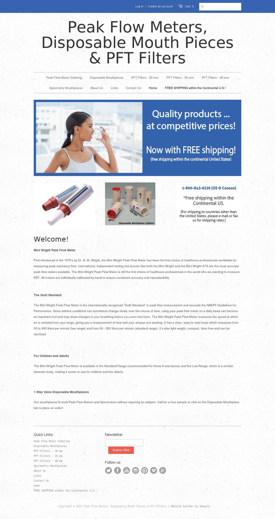 miniwrightpeakflowmeter.com shopify website screenshot