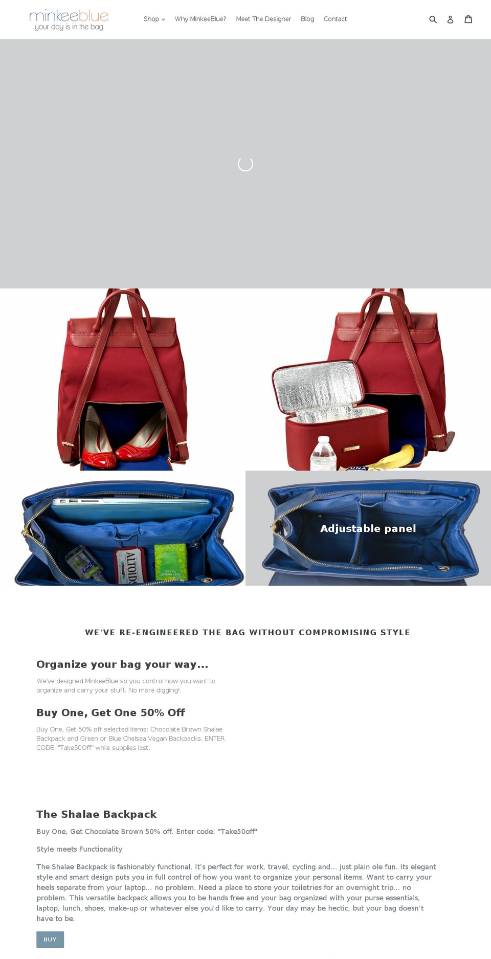 minkeebluebags.com — Shopify storefront screenshot