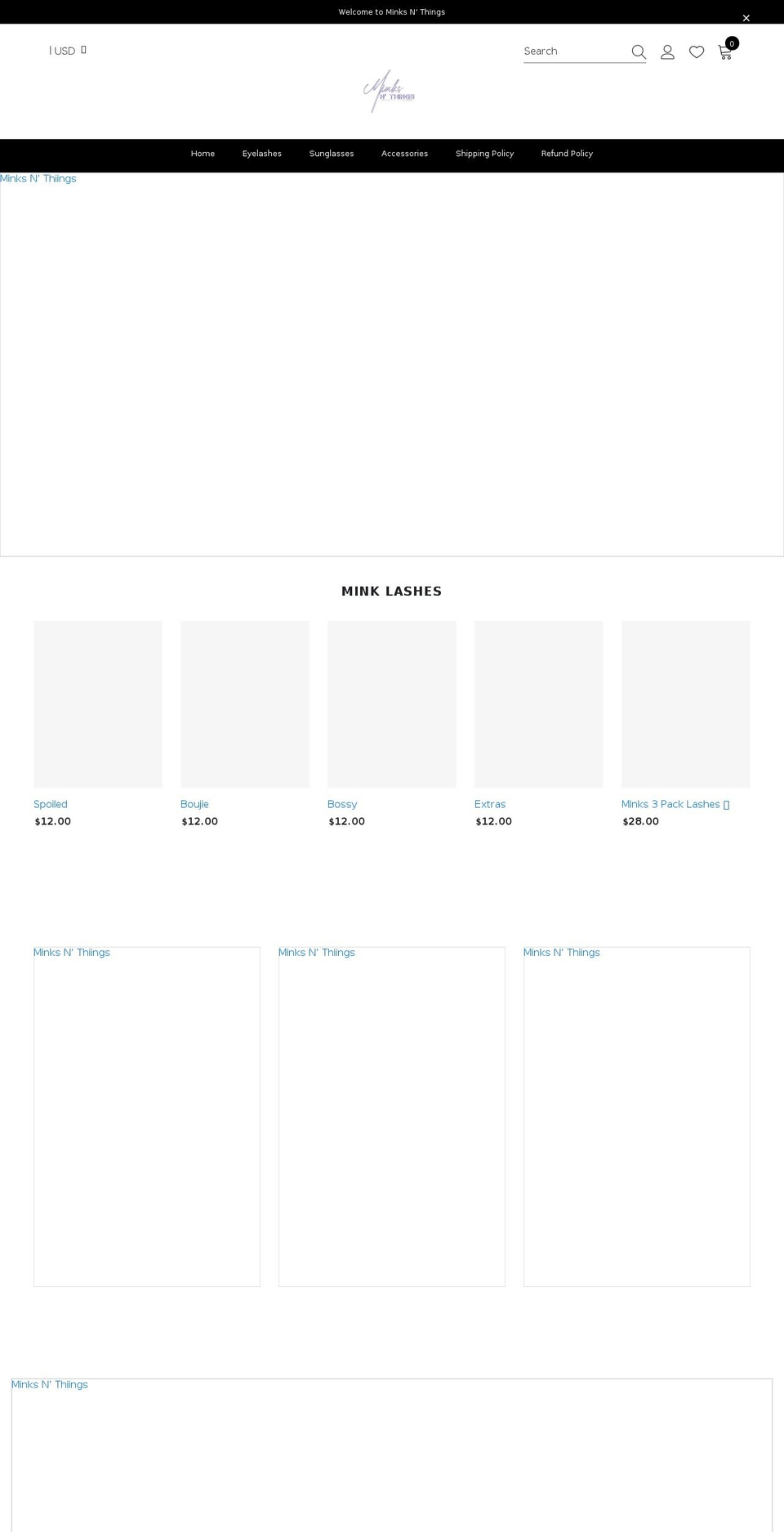 minksnthings.com shopify website screenshot