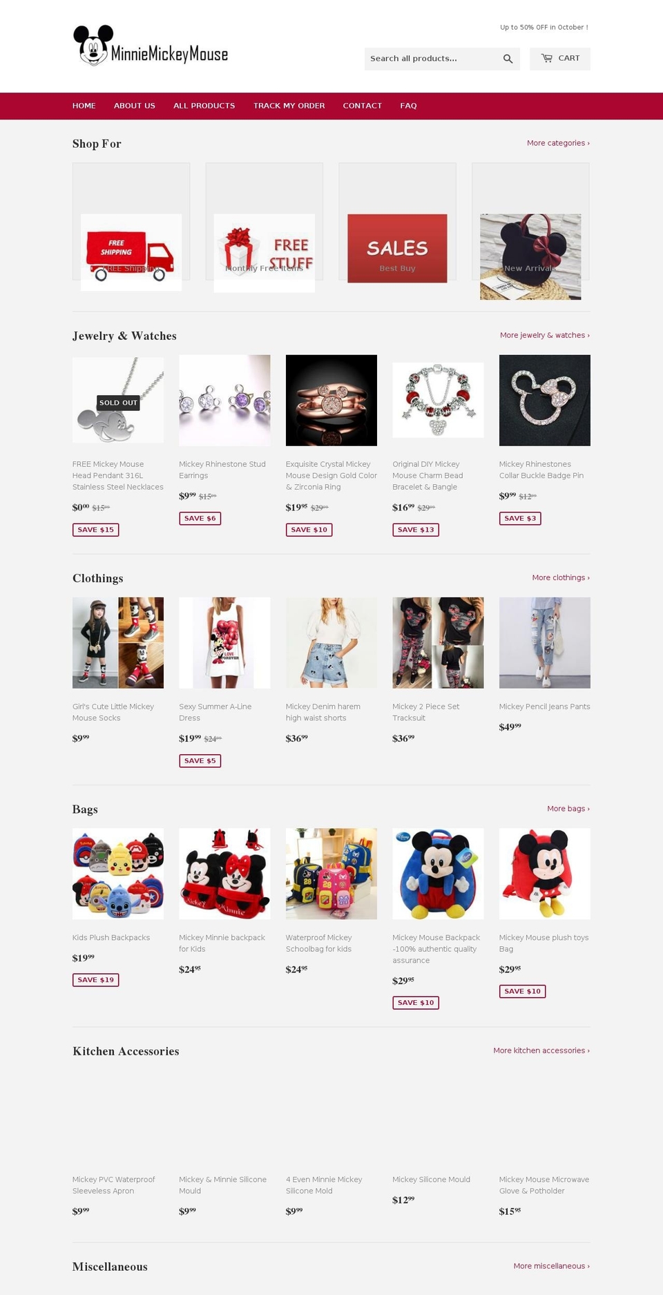 minniemickeymouse.com — Shopify storefront screenshot