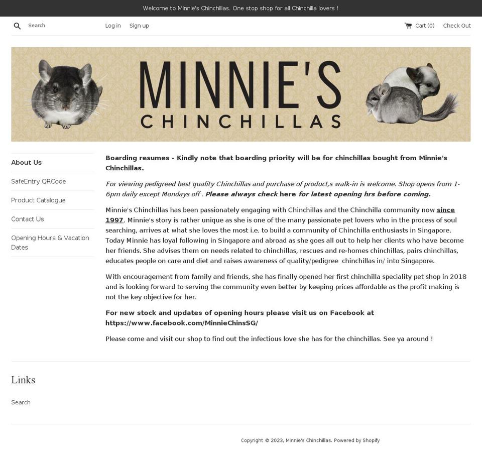 minnieschinchillas.com — Shopify storefront screenshot