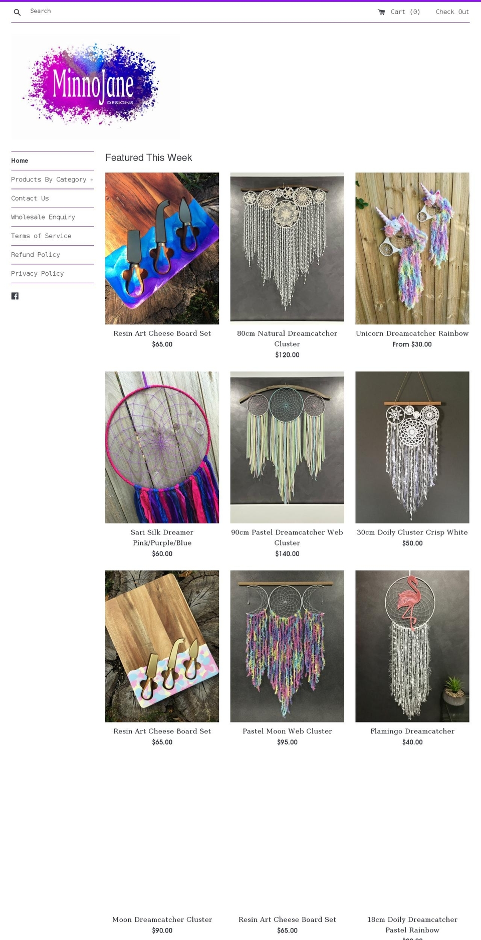 minnojanedesigns.com — Shopify storefront screenshot