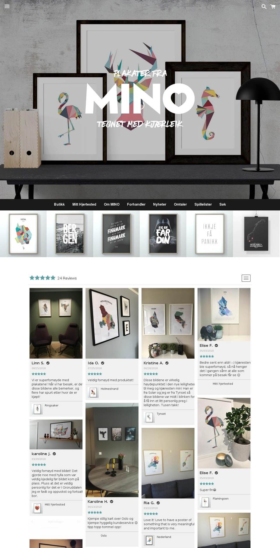 minoplakater.no shopify website screenshot