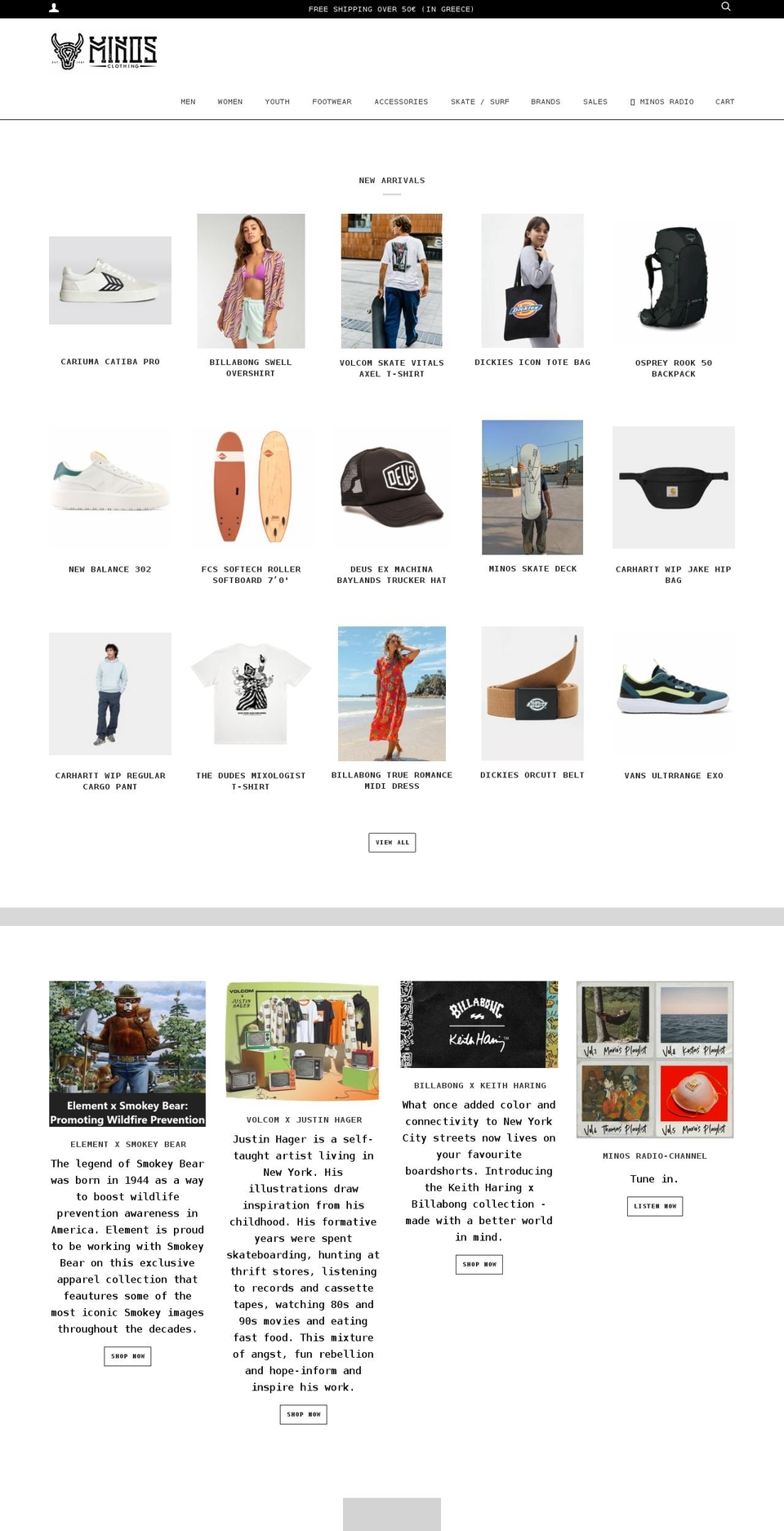 minosclothing.com shopify website screenshot