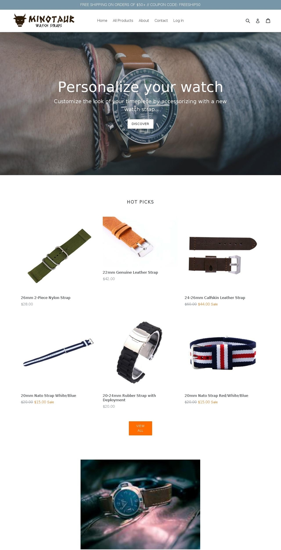minotaurstraps.com — Shopify storefront screenshot