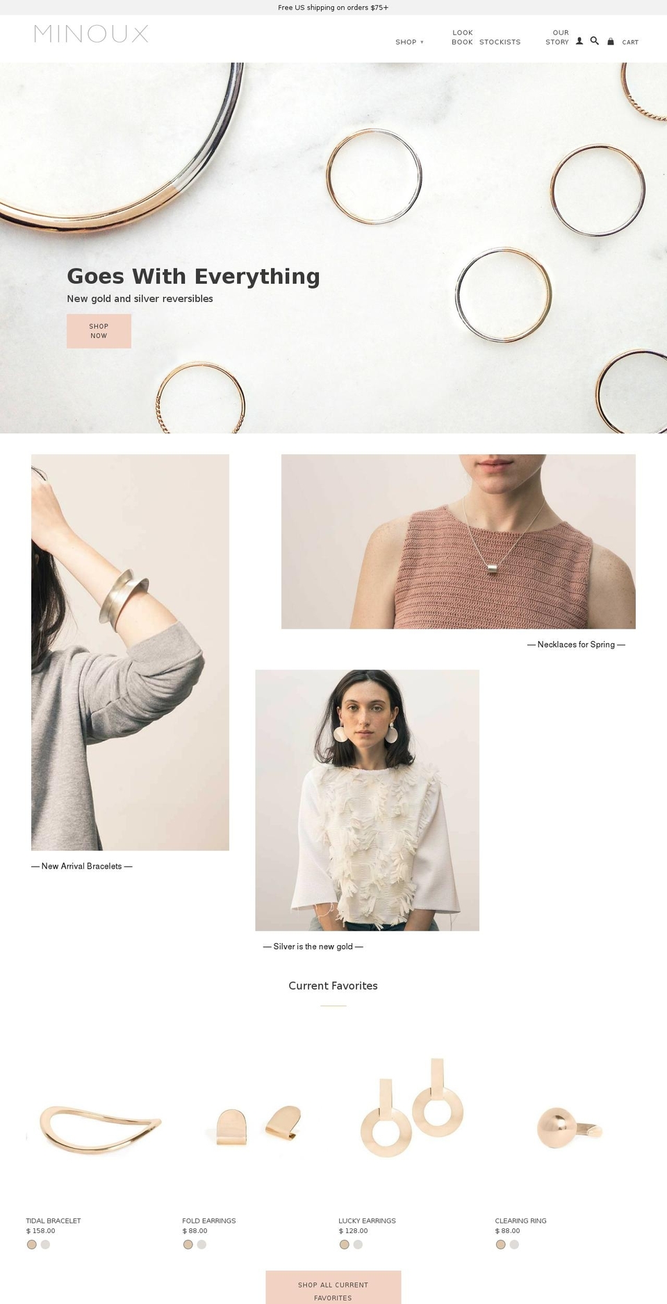 minouxjewelry.com shopify website screenshot