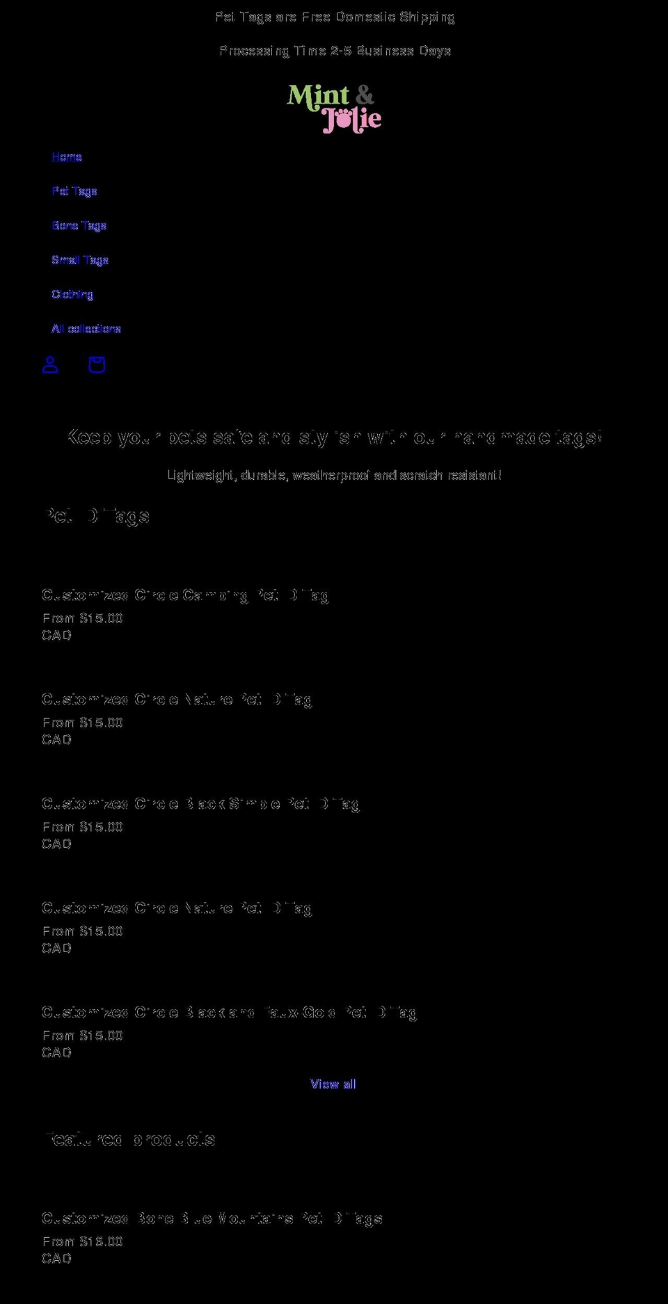 mintandjolie.com shopify website screenshot