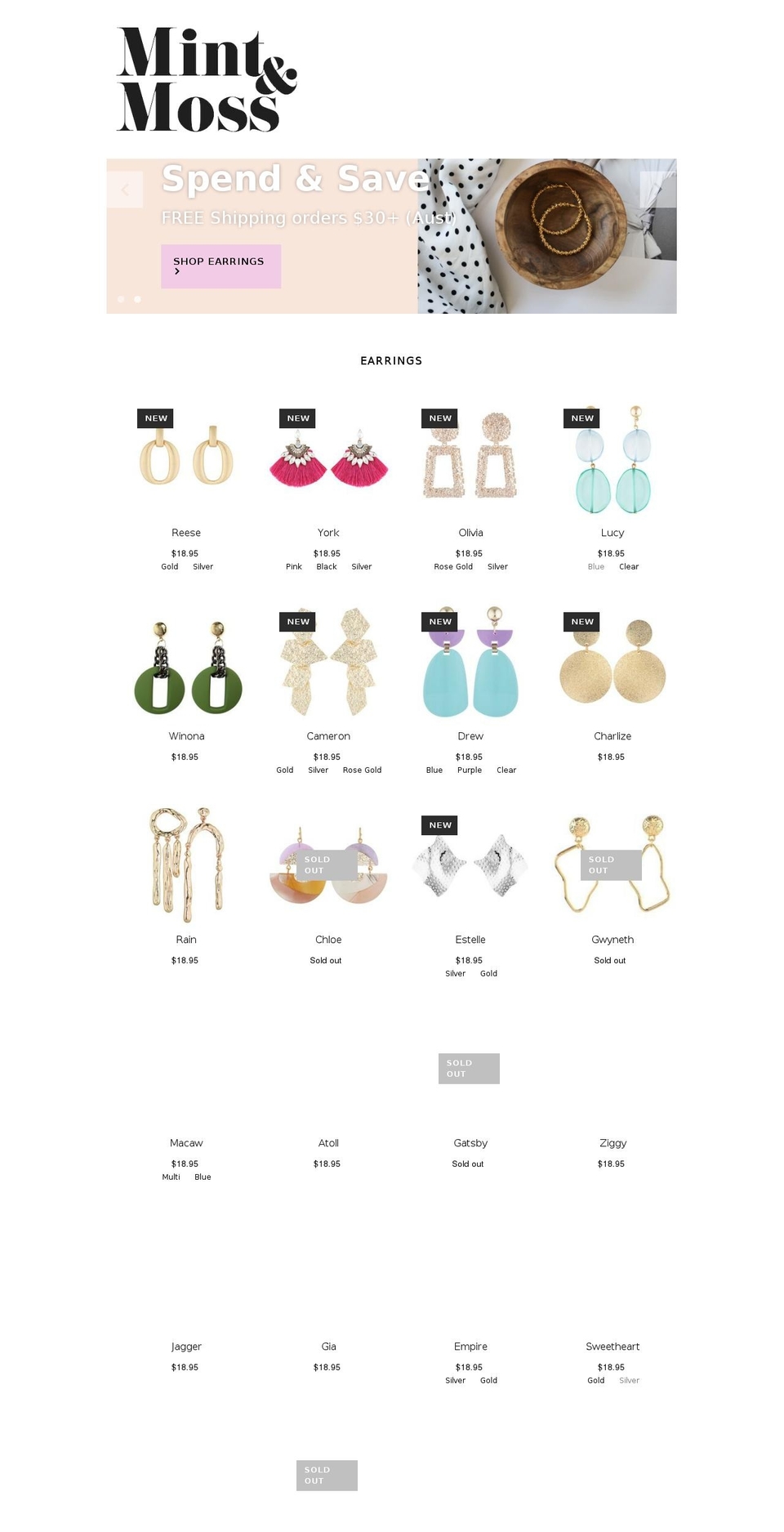 mintandmoss.com.au shopify website screenshot