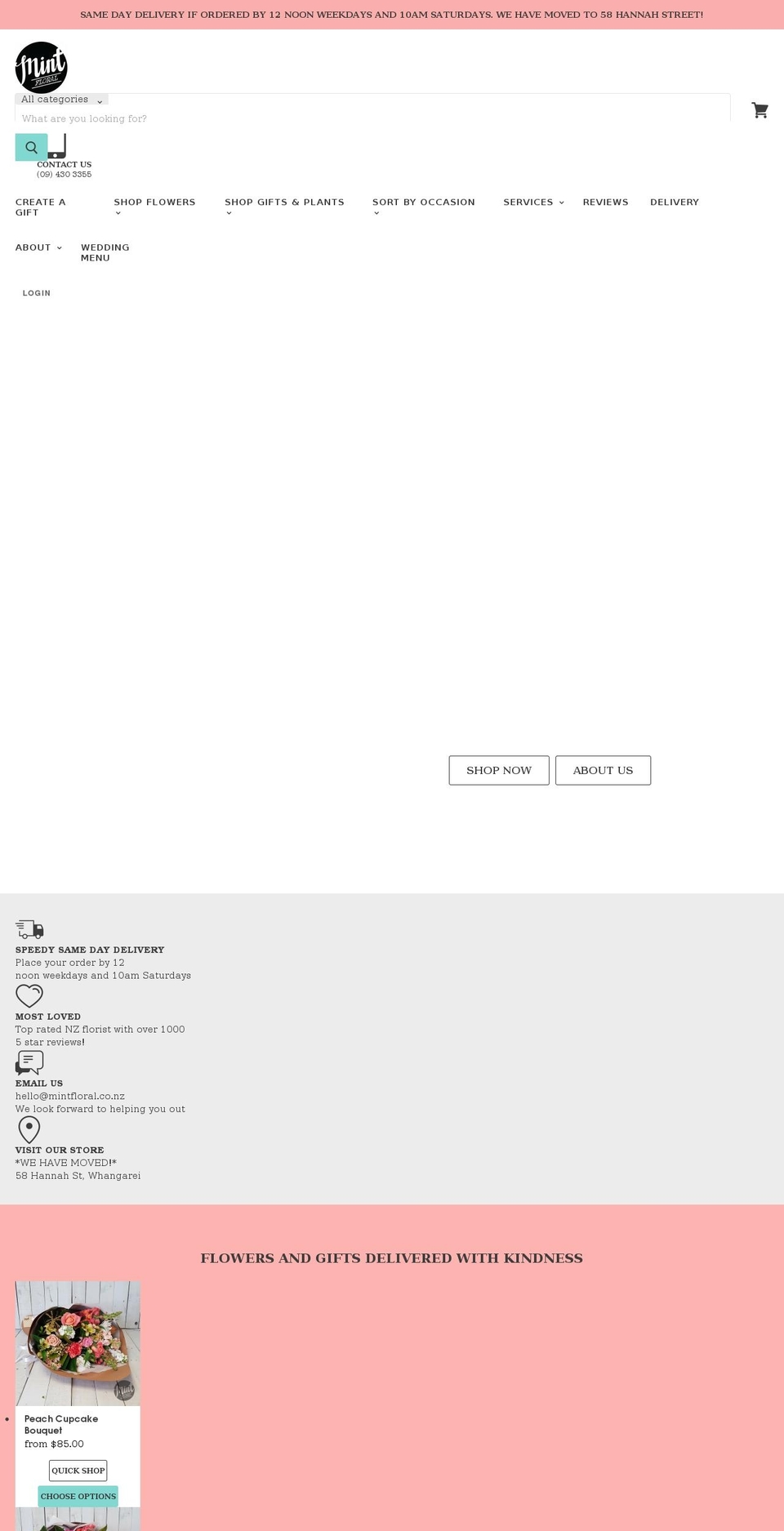 mintfloral.co.nz shopify website screenshot