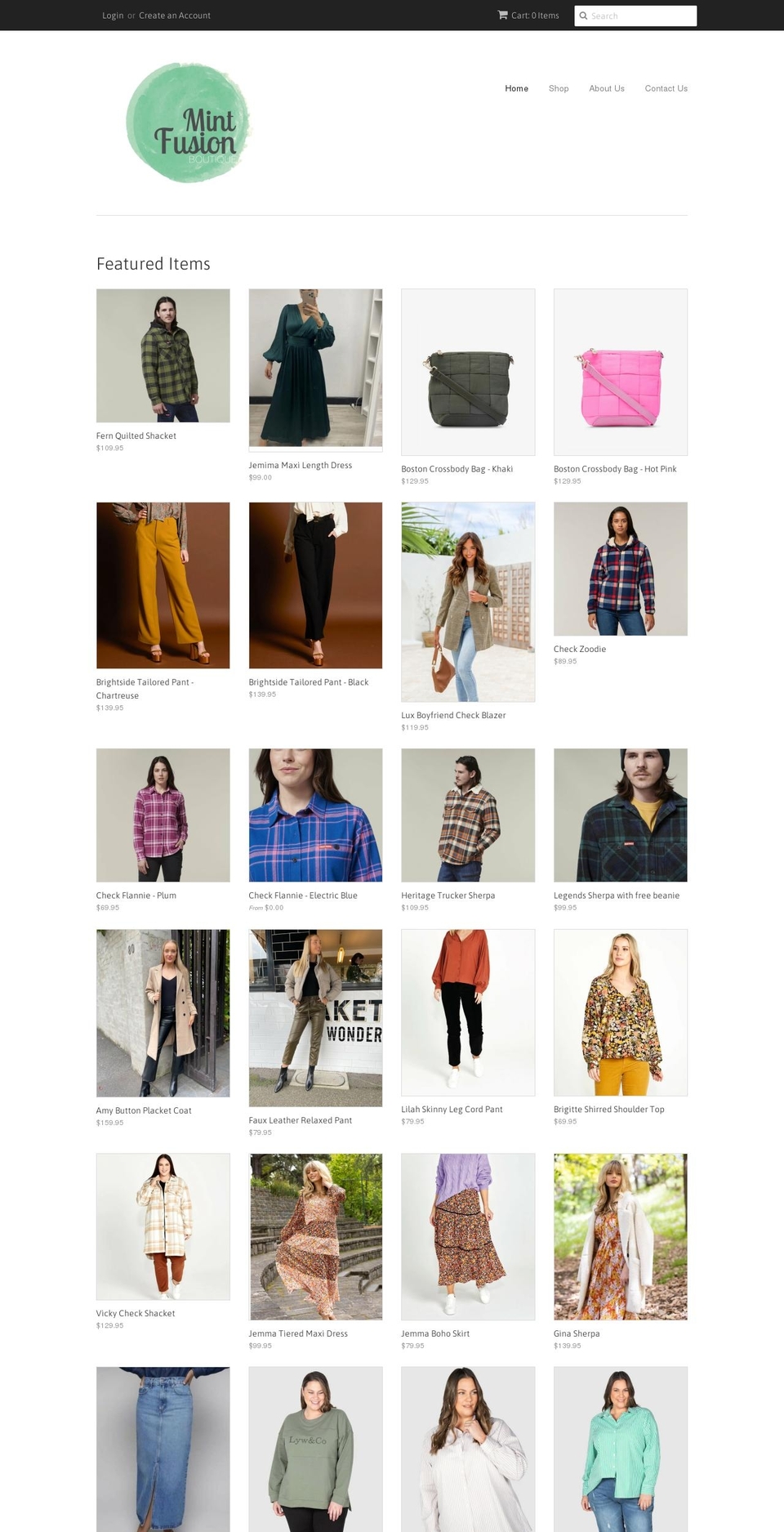 mintfusionboutique.com.au shopify website screenshot